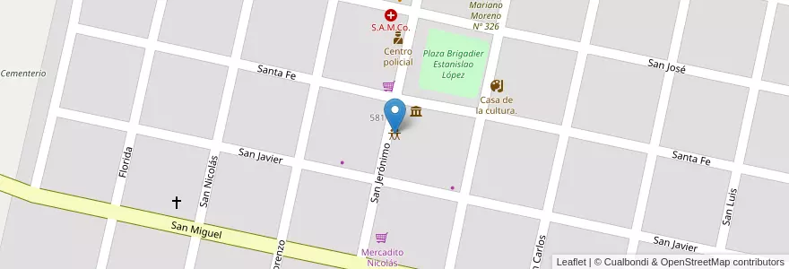 Mapa de ubicacion de Cáritas Parroquial en Argentine, Santa Fe, Departamento Las Colonias, Municipio De San Jerónimo Del Sauce, San Jerónimo Del Sauce.