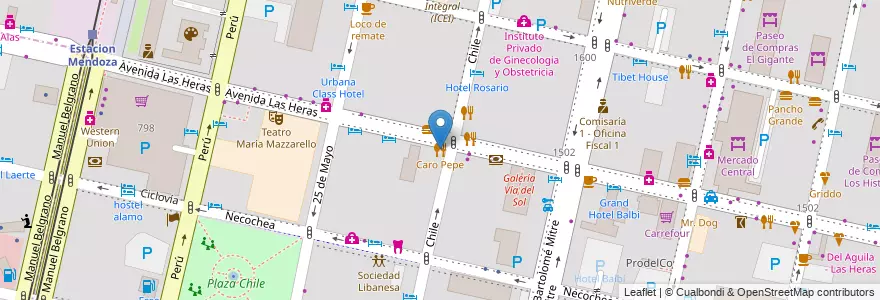 Mapa de ubicacion de Caro Pepe en Arjantin, Şili, Mendoza, Departamento Capital, Ciudad De Mendoza.
