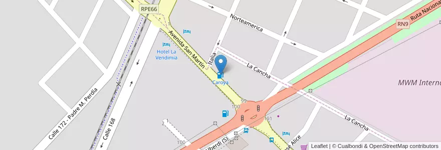 Mapa de ubicacion de Caroya en Аргентина, Кордова, Departamento Colón, Pedanía Cañas, Municipio De Colonia Caroya, Colonia Caroya.