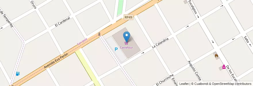 Mapa de ubicacion de Carrefour en الأرجنتين, بوينس آيرس, Partido De Lomas De Zamora, Temperley, San José.