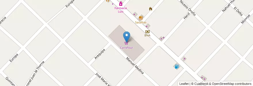 Mapa de ubicacion de Carrefour en Arjantin, Buenos Aires, Partido De Ituzaingó, Ituzaingó.