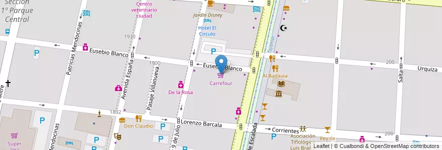 Mapa de ubicacion de Carrefour en アルゼンチン, チリ, メンドーサ州, Departamento Capital, Ciudad De Mendoza.
