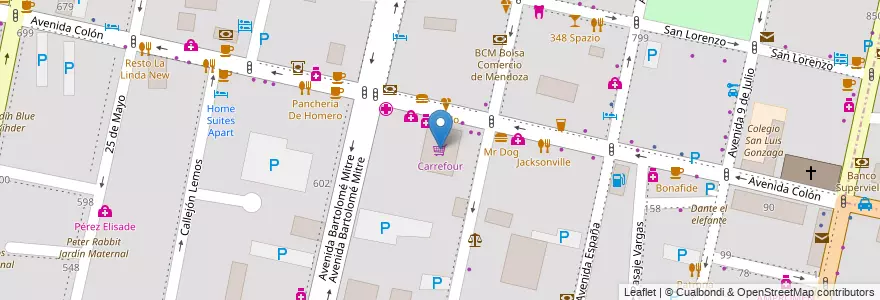 Mapa de ubicacion de Carrefour en Arjantin, Şili, Mendoza, Departamento Capital, Sección 2ª Barrio Cívico, Ciudad De Mendoza.