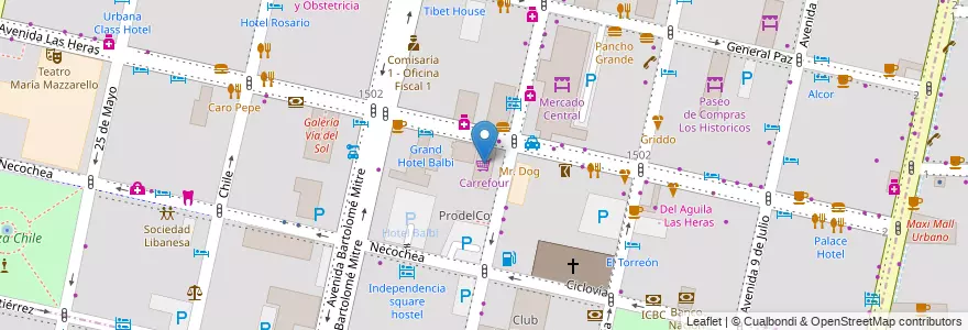Mapa de ubicacion de Carrefour en Argentinien, Chile, Mendoza, Departamento Capital, Ciudad De Mendoza.