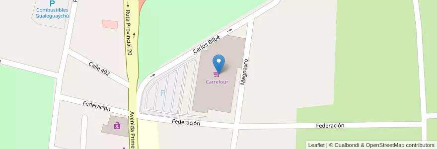 Mapa de ubicacion de Carrefour en アルゼンチン, エントレ・リオス州, Departamento Gualeguaychú, Gualeguaychú, Gualeguaychú, Distrito Costa Uruguay Sur.