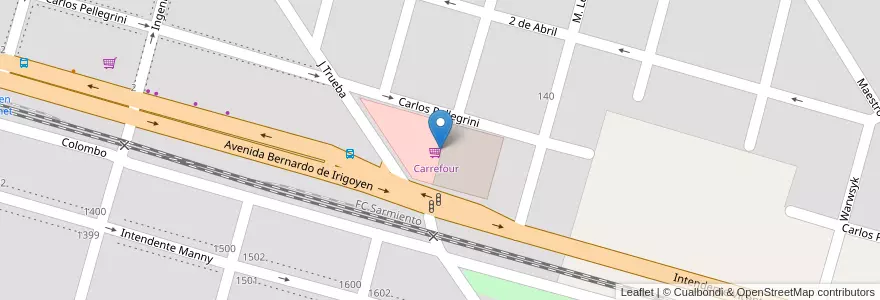 Mapa de ubicacion de Carrefour en Argentine, Province De Buenos Aires, Partido De General Rodríguez.