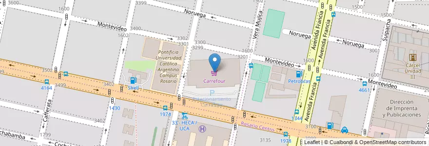 Mapa de ubicacion de Carrefour en الأرجنتين, سانتا في, Departamento Rosario, Municipio De Rosario, روساريو.