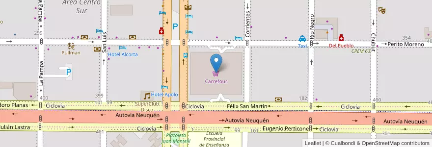 Mapa de ubicacion de Carrefour en Argentina, Cile, Provincia Di Neuquén, Departamento Confluencia, Municipio De Neuquén, Neuquén.