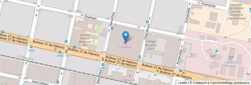 Mapa de ubicacion de Carrefour en アルゼンチン, サンタフェ州, Departamento Rosario, Municipio De Rosario, ロサリオ.
