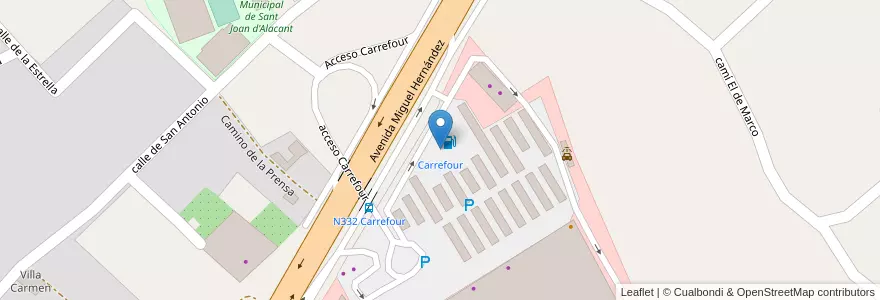 Mapa de ubicacion de Carrefour en 스페인, Comunitat Valenciana, Alacant / Alicante, L'Alacantí, Sant Joan D'Alacant.