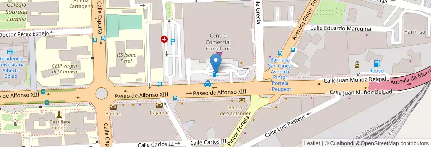 Mapa de ubicacion de Carrefour en スペイン, ムルシア州, ムルシア州, Campo De Cartagena Y Mar Menor, Cartagena.