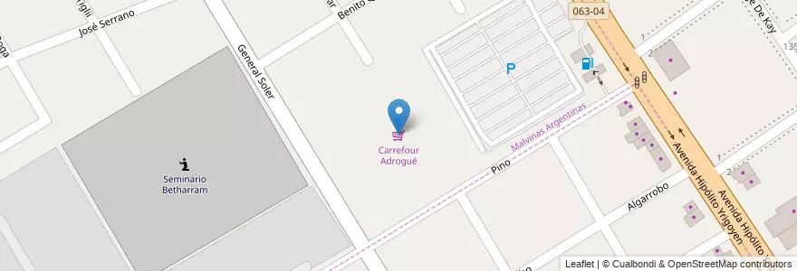 Mapa de ubicacion de Carrefour Adrogué en Arjantin, Buenos Aires, Partido De Almirante Brown, Malvinas Argentinas.