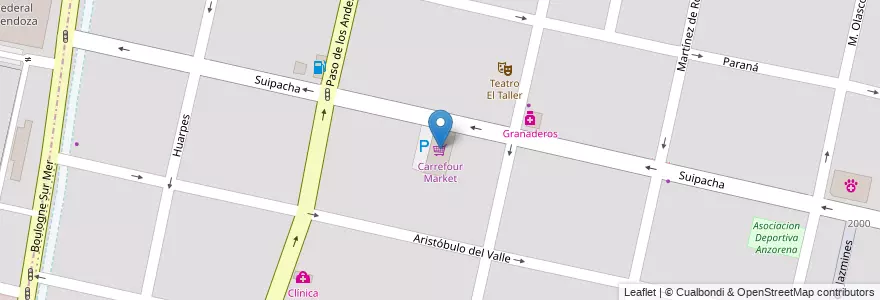 Mapa de ubicacion de Carrefour Market en アルゼンチン, チリ, メンドーサ州, Departamento Capital, Ciudad De Mendoza.