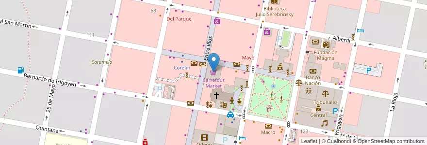 Mapa de ubicacion de Carrefour Market en 阿根廷, 恩特雷里奥斯省, Departamento Concordia, Distrito Suburbios, Concordia, Concordia.