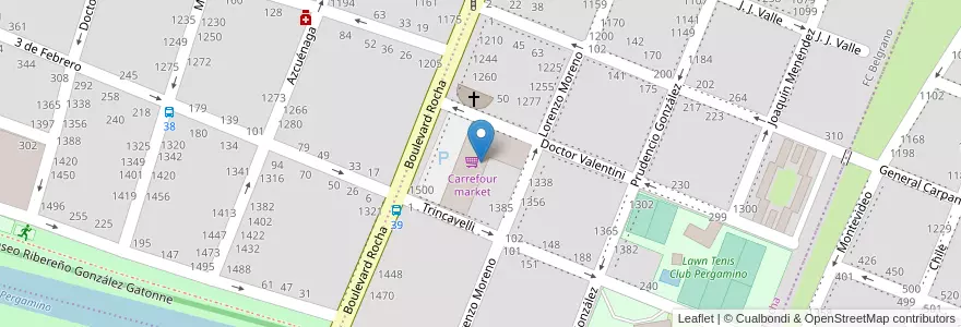 Mapa de ubicacion de Carrefour market en Arjantin, Buenos Aires, Partido De Pergamino.