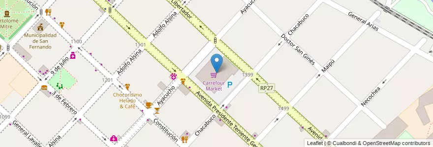 Mapa de ubicacion de Carrefour Market en アルゼンチン, ブエノスアイレス州, Partido De San Fernando, San Fernando.