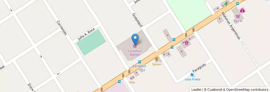 Mapa de ubicacion de Carrefour Market en Arjantin, Buenos Aires, Partido De Tigre, Don Torcuato.