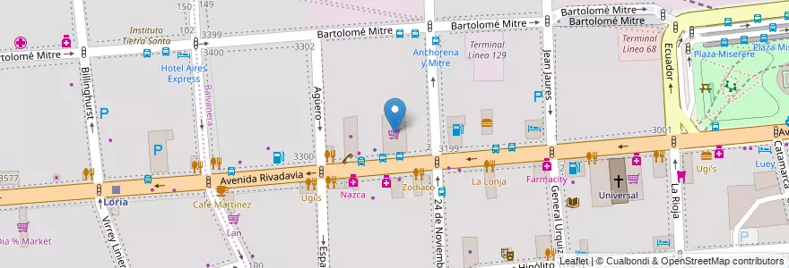 Mapa de ubicacion de Carrefour Market, Balvanera en Argentinië, Ciudad Autónoma De Buenos Aires, Comuna 5, Comuna 3, Buenos Aires.