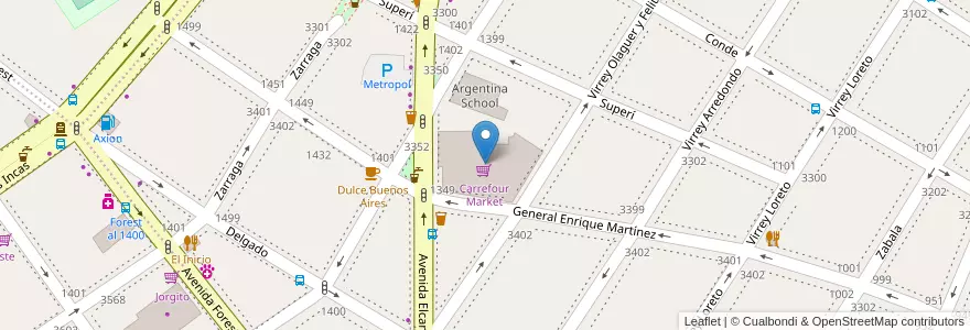 Mapa de ubicacion de Carrefour Market, Colegiales en Argentina, Ciudad Autónoma De Buenos Aires, Buenos Aires.
