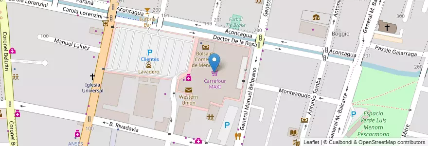 Mapa de ubicacion de Carrefour MAXI en Arjantin, Şili, Mendoza, Godoy Cruz, Departamento Godoy Cruz, Distrito Ciudad De Godoy Cruz.
