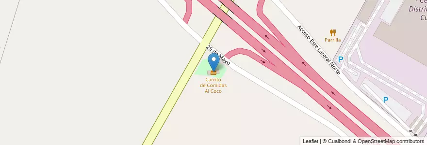 Mapa de ubicacion de Carrito de Comidas Al Coco en Arjantin, Şili, Mendoza, Departamento Guaymallén, Distrito Rodeo De La Cruz.