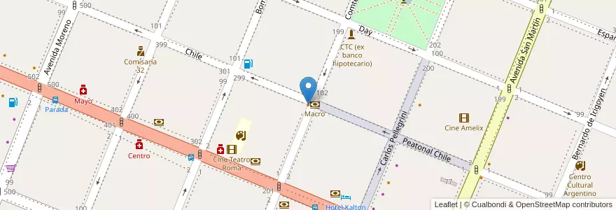Mapa de ubicacion de Casa Alvear en Arjantin, Şili, Mendoza, San Rafael, Distrito Ciudad De San Rafael, Departamento San Rafael.