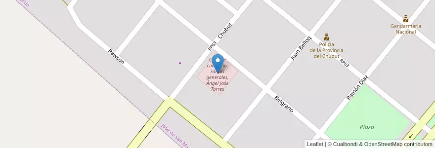 Mapa de ubicacion de Casa de comercio, ramos generales, Ángel Jośe Torres en Argentinien, Chile, Chubut, Departamento Tehuelches, José De San Martín.