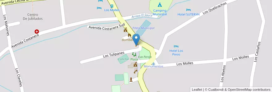 Mapa de ubicacion de Casa De Comidas en Arjantin, Córdoba, Departamento Punilla, Pedanía Dolores, Municipio De Los Cocos.