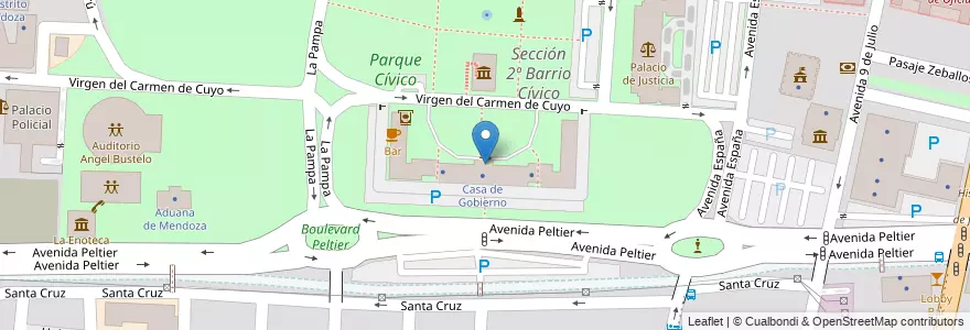 Mapa de ubicacion de Casa de Gobierno en 阿根廷, 智利, Mendoza, Departamento Capital, Sección 2ª Barrio Cívico, Ciudad De Mendoza.