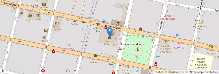 Mapa de ubicacion de Casa de Gobierno en Argentinien, Tucumán, San Miguel De Tucumán, Departamento Capital, San Miguel De Tucumán.