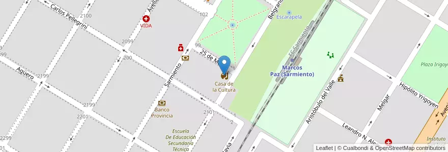 Mapa de ubicacion de Casa de la Cultura en アルゼンチン, ブエノスアイレス州, Partido De Marcos Paz, Marcos Paz.