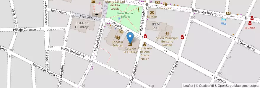 Mapa de ubicacion de Casa de la Cultura en آرژانتین, Córdoba, Departamento Santa María, Pedanía Alta Gracia, Municipio De Alta Gracia, Alta Gracia.