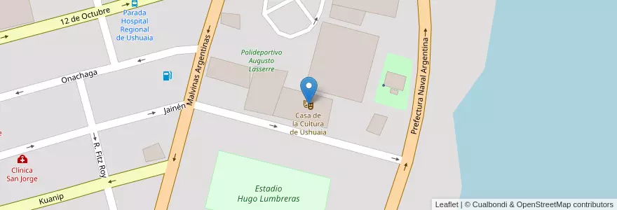 Mapa de ubicacion de Casa de la Cultura de Ushuaia en アルゼンチン, Departamento Ushuaia, チリ, ティエラ・デル・フエゴ州, Ushuaia.