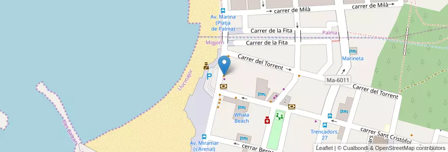 Mapa de ubicacion de Casa de la Pizza en 스페인, 발레아레스 제도, España (Mar Territorial), 발레아레스 제도, Migjorn.