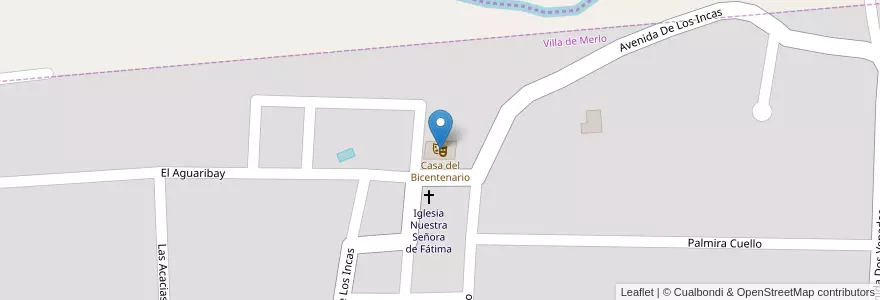 Mapa de ubicacion de Casa del Bicentenario en アルゼンチン, コルドバ州, Villa De Merlo.