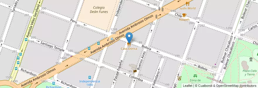 Mapa de ubicacion de Casa Dórica en アルゼンチン, コルドバ州, Departamento Capital, Pedanía Capital, Córdoba, Municipio De Córdoba.