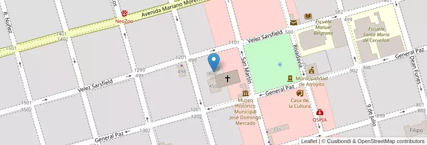 Mapa de ubicacion de Casa Parroquial en Arjantin, Córdoba, Departamento San Justo, Municipio Arroyito, Pedanía Arroyito, Arroyito.