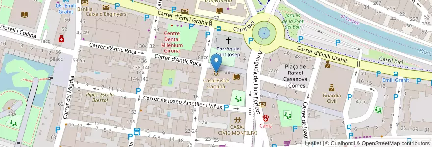 Mapa de ubicacion de Casal Bisbe Cartañà en İspanya, Catalunya, Girona, Gironès, Girona.