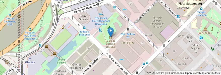 Mapa de ubicacion de Casal de Barri La Llacuna en Испания, Каталония, Барселона, Барселонес, Барселона.
