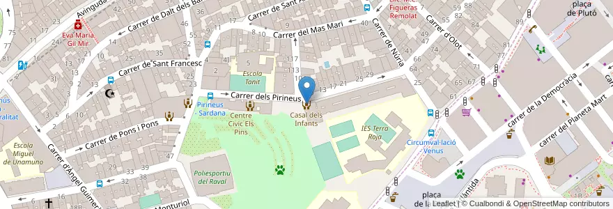 Mapa de ubicacion de Casal dels Infants en スペイン, カタルーニャ州, Barcelona, バルサルネス, Badalona, Santa Coloma De Gramenet.
