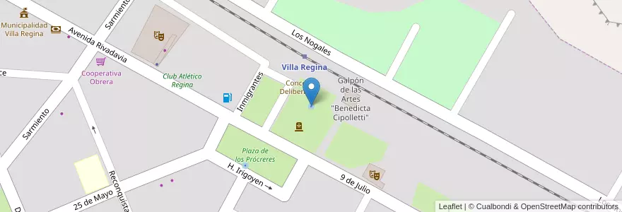 Mapa de ubicacion de Cascada Homenaje a los Primeros Pobladores en الأرجنتين, ريو نيغرو, Departamento General Roca, Villa Regina.