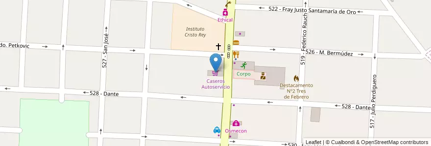 Mapa de ubicacion de Caseros Autoservicio en Arjantin, Buenos Aires, Partido De Tres De Febrero, Caseros.