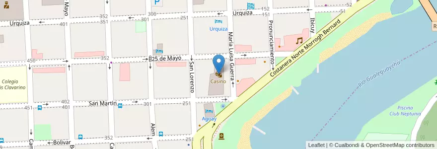 Mapa de ubicacion de Casino en 아르헨티나, 엔트레리오스주, Departamento Gualeguaychú, Gualeguaychú, Gualeguaychú, Distrito Costa Uruguay Sur.