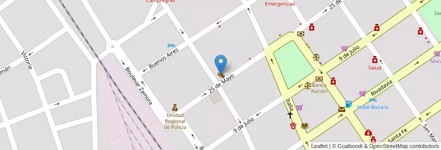 Mapa de ubicacion de Casino en Arjantin, Córdoba, Departamento Ischilín, Pedanía Toyos, Municipio De Deán Funes.