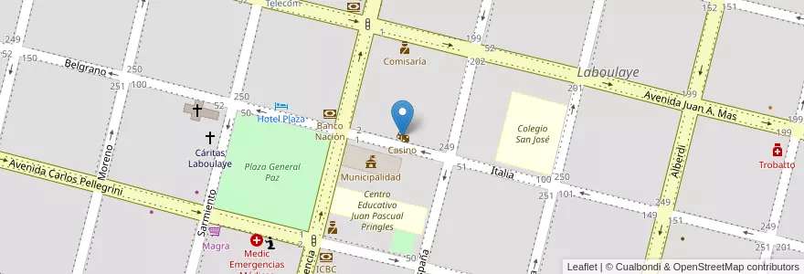 Mapa de ubicacion de Casino en Аргентина, Кордова, Departamento Presidente Roque Sáenz Peña, Pedanía La Amarga, Municipio De Laboulaye, Laboulaye.