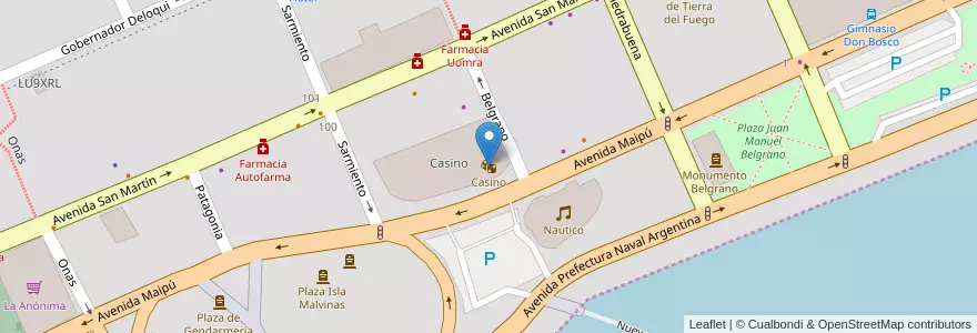 Mapa de ubicacion de Casino en Argentinien, Departamento Ushuaia, Chile, Feuerland, Ushuaia.