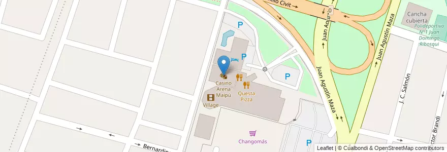 Mapa de ubicacion de Casino Arena Maipú en Argentina, Chile, Mendoza, Departamento Maipú, Distrito Ciudad De Maipú, Maipú.