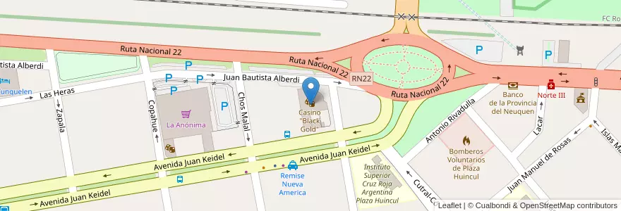 Mapa de ubicacion de Casino "Black Gold" en Argentina, Chile, Wilayah Neuquén, Departamento Confluencia, Municipio De Plaza Huincul, Plaza Huincul.