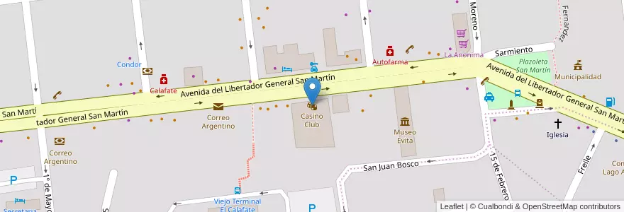 Mapa de ubicacion de Casino Club en アルゼンチン, マガジャネス・イ・デ・ラ・アンタルティカ・チレーナ州, チリ, サンタクルス州, El Calafate, Lago Argentino.