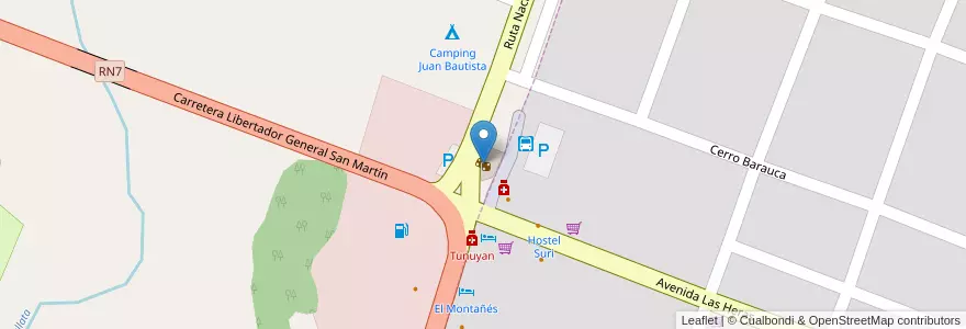 Mapa de ubicacion de Casino de Mendoza en Argentine, Chili, Mendoza, Departamento Las Heras, Distrito Uspallata.